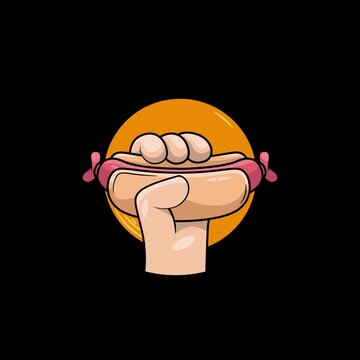 Animated Hand Holding Hot Dog. Fun Fast Food Logo Animation.