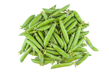 Pile of fresh green pea pods isolated on white, transparent background. Crisp and natural organic,...