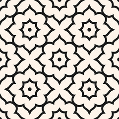 Vector abstract geometric seamless pattern in Moroccan style. Luxury ornamental texture, floral lattice, curved lines. Traditional Islamic background. Elegant black and white ornament. Repeated design