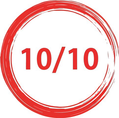 10/10 Rating Icon – Red Circular Brushstroke Symbol of Perfection for Reviews, Achievements, Approval Badges, and UX Feedback