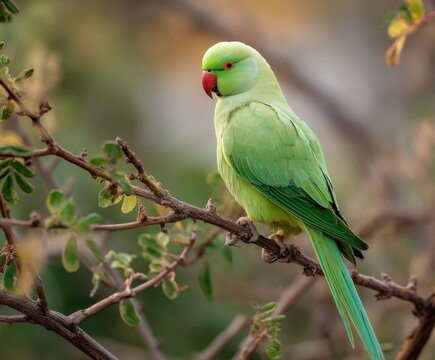 Ring-necked parakeet, Psittacula krameri , in the wild