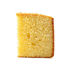 Fototapeta premium Slice of Moist Yellow Cake with Crumbly Texture Isolated on White Background