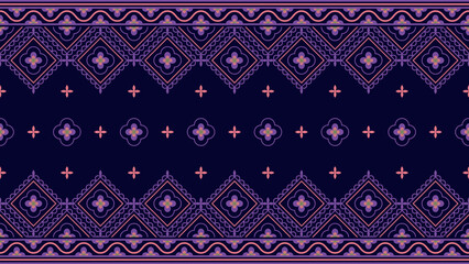 Seamless Indian Tribal Pattern in Bright Purple on Blue Background. Mexican, Aztec and Mayan...