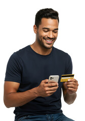 Photo of a Man Shopping Online with Phone and Card