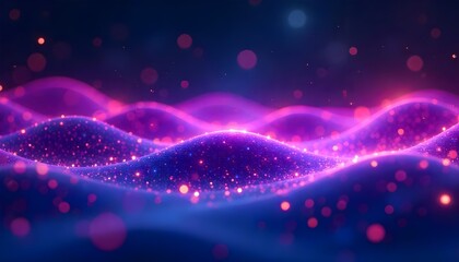 mesmerizing 3D renders featuring abstract waves of glowing particles in vibrant purple, pink, and blue hues. Ideal for technology, music, and futuristic designs
