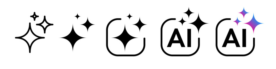 Generate AI icon collection with sparkle trendy style. Machine learning technology, artificial intelligence button for ui ux element, app, website vector