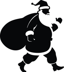 Running santa claus silhouette with gift bag isolated on transparent background