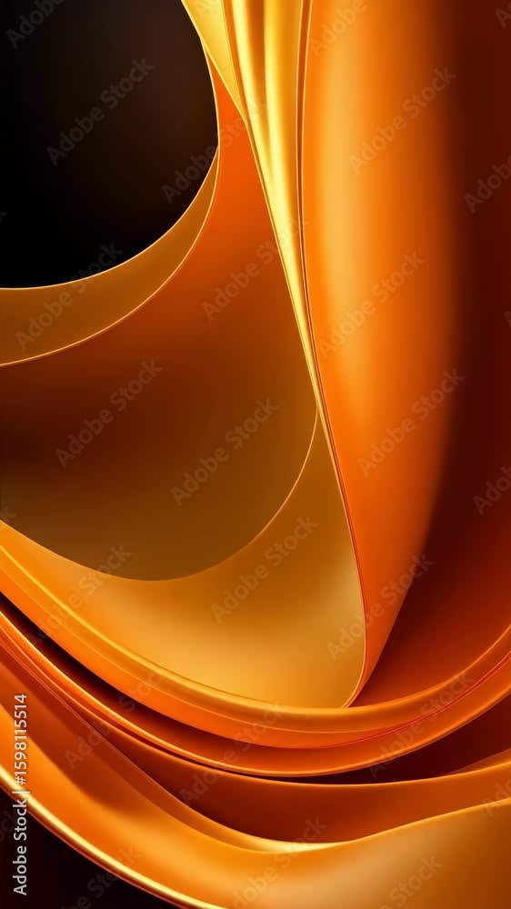 Poster golden abstract background with flowing curved shapes and gradient colors on a dark backdrop, creati