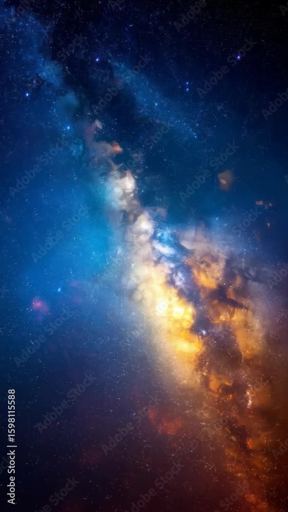 Poster vibrant abstract rendition of a cosmic galaxy displaying clusters of bright stars and colorful nebul