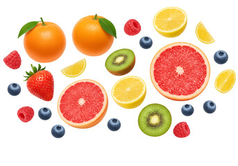 Naklejka premium Fresh Fruit Medley Illustration with Oranges, Grapefruit, and Berries