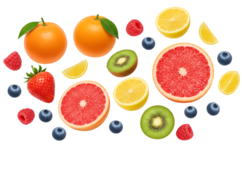 Fresh Fruit Medley Illustration with Oranges, Grapefruit, and Berries