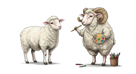 Fototapeta premium Sheep artist painting