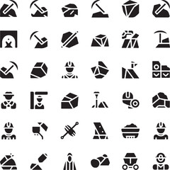 Collection of Mining and Miner Related Vector Icons Depicting Tools, People, Resources and Technology Used in Extraction Processes