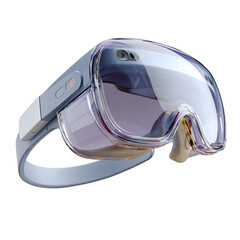 Sleek virtual reality headset with modern curves and smooth surface, tilted in perspective and isolated on transparent background. --v 7.0 --s 250 --raw