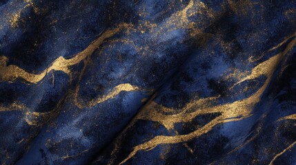 Abstract navy blue and gold marble texture background.
