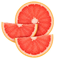 Realistic Photo of Fresh Grapefruit Slices Isolated on Black Background