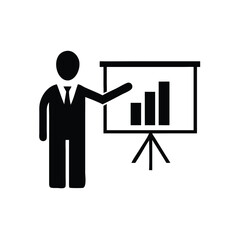 Silhouette man with tie presents bar graph using board in this bold image
