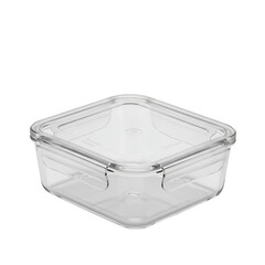 Photo of a square glass container with transparent lid, isolated on black