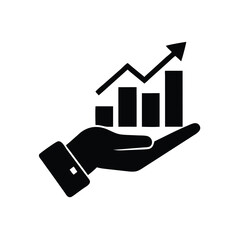 Isolated hand holds increasing chart and growing graph showing profit on transparent background