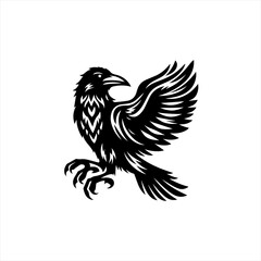 Obraz premium Stylized black raven with wings spread in flight