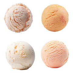 Fototapeta premium Set of isolates without background featuring peach ice cream scoops for summer enjoyment.