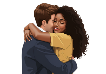 Illustration of Affectionate Embrace, Loving Couple Hugging, Happiness, Love, Romantic, Togetherness, Smile, Closeness, Relationship, Joyful, Trust