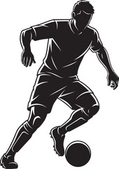 Naklejka premium vector illustration of a male soccer player dribbling the ball on the field