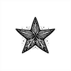 Obraz premium Intricate black and white star with tribal eye patterns and dots