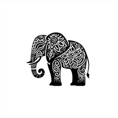Fototapeta premium Black and white ornate elephant with floral mandala patterns