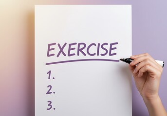 Hand writing the word exercise and a numbered list on a white board