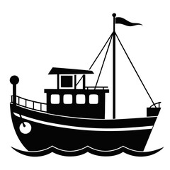 Black Boat Vector on Ocean