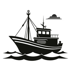Black Boat Vector on Ocean