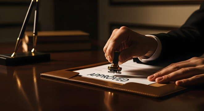 Approval Process Document Is Approved By Man In Dark Office Environment