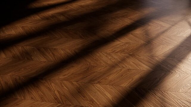 dark wood parquet flooring plank with shade of the window and branch silhouette