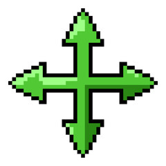 Vector Pixel Art - Green Cross Arrows Icon