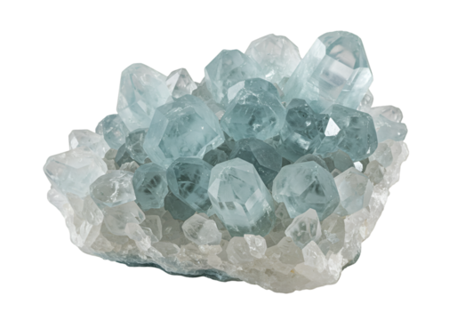 Geode Illustration Aquamarine Crystals on Black Background