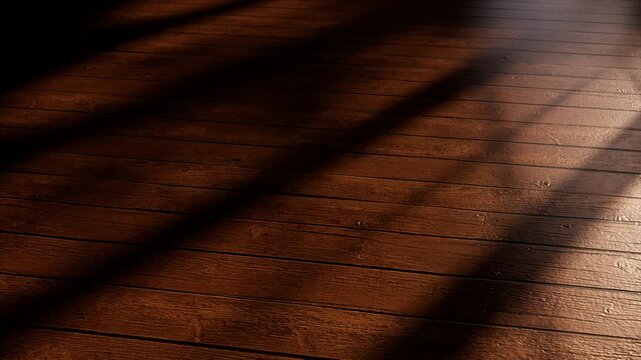 dark wood parquet flooring plank with shade of the window and branch silhouette