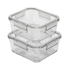 Realistic Image of Two Clear Square Food Storage Containers on Black Background