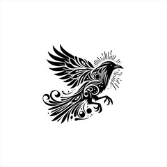 Obraz premium Stylized black bird with ornate tribal wings and tail