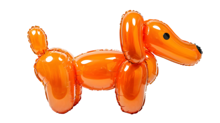 Vibrant orange balloon dog, perfect for party decorations.