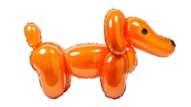 Vibrant orange balloon dog, perfect for party decorations.