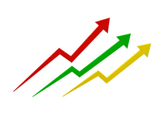 Illustration of Rising Arrows in Red, Green, and Yellow on Black Background