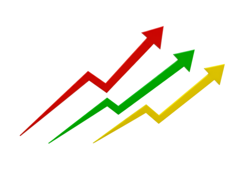 Illustration of Rising Arrows in Red, Green, and Yellow on Black Background