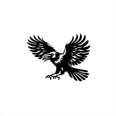 Obraz premium Black silhouette of a raven in flight with wings spread wide