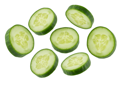 Photo of Sliced Cucumber Pieces Isolated on Black Background