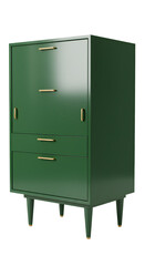 Green Cabinet 3D Illustration with Retro Style and Golden Details