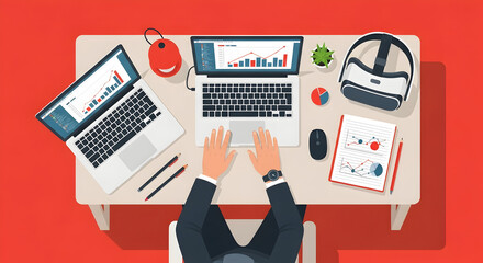 Business Professional Analyzing Data Charts on Laptop Display at Office Workplace