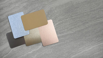 hairline metallic laminated samples containing  silver ,gold ,rose gold ,nickel and copper texture....
