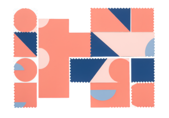 Abstract Illustration of Geometric Shapes in Coral, Blue, and White