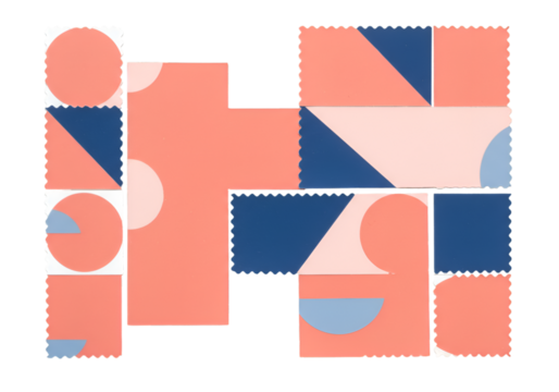 Abstract Illustration of Geometric Shapes in Coral, Blue, and White